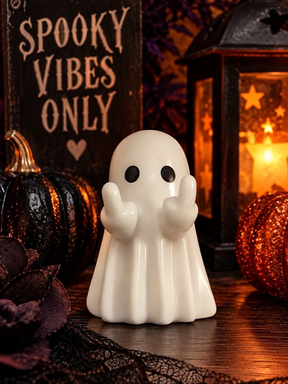 Funny Middle Finger Ghost Halloween Decor Figurine!!